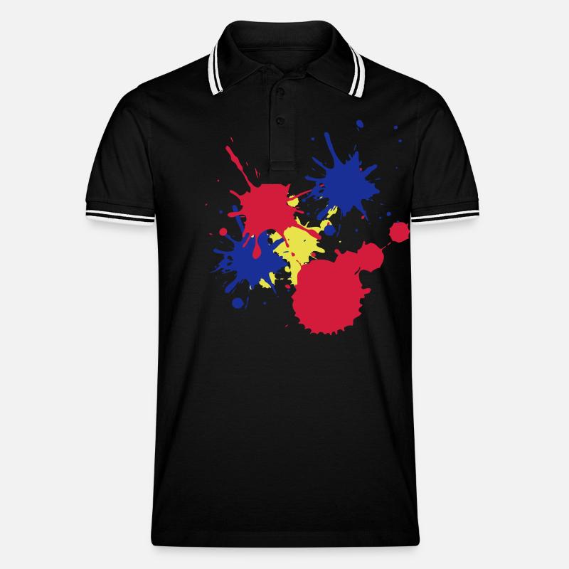 Farbkleckse - Männer Tipped Poloshirt - Schwarz/Weiß