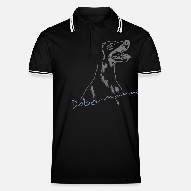 Dobermann_Portrait - Männer Tipped Poloshirt - Schwarz/Weiß