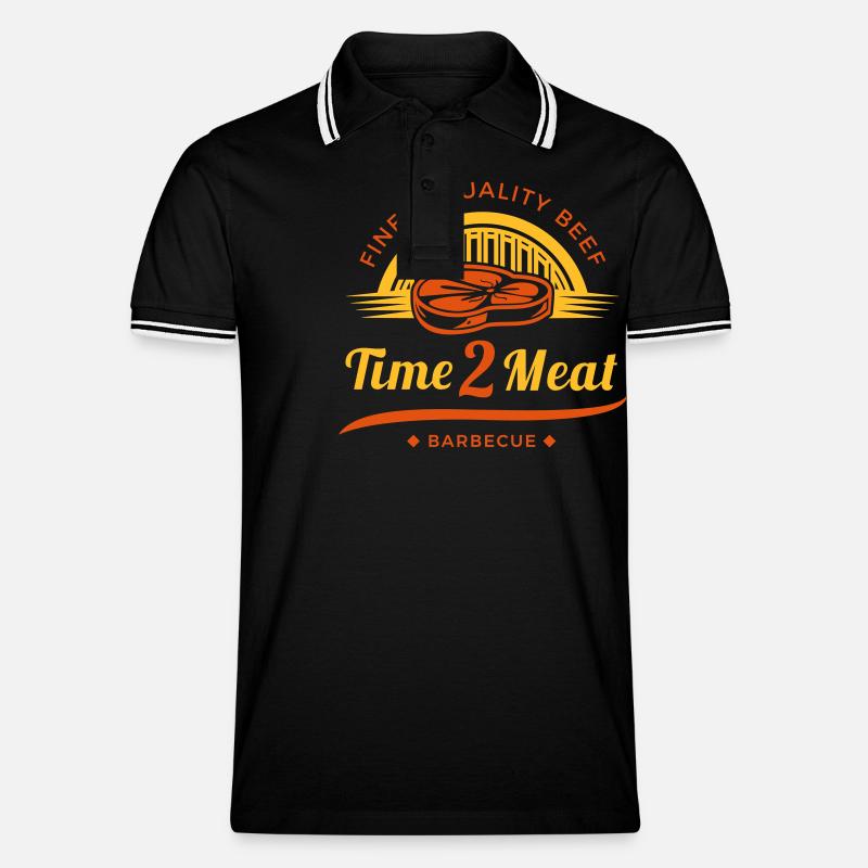 Time 2 Meat - Männer Tipped Poloshirt - Schwarz/Weiß