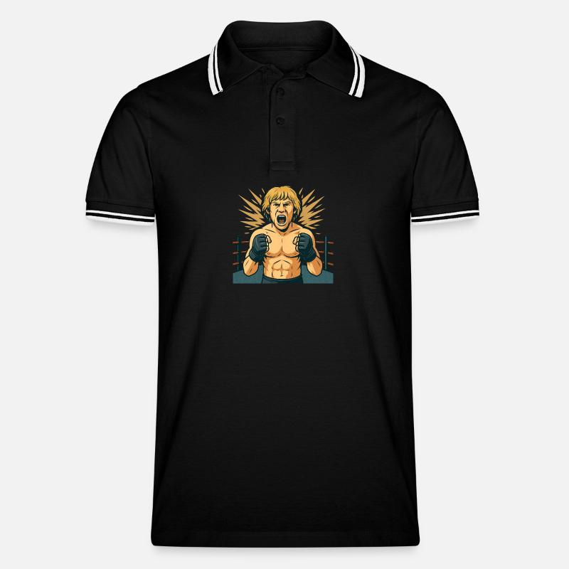 Kämpferischer Boxheld Comicstil - Männer Tipped Poloshirt - Schwarz/Weiß