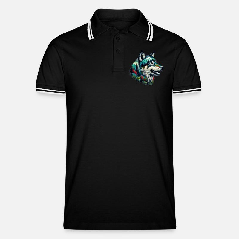Wolf - Männer Tipped Poloshirt - Schwarz/Weiß