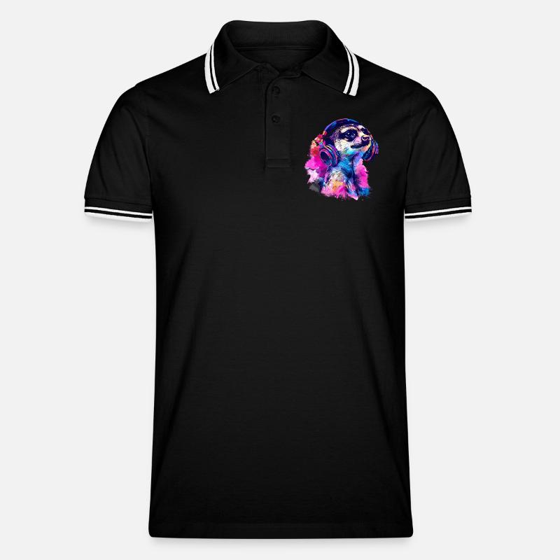 Erdmännchen Erdhündchen Scharrtier mit Kopfhörer - Männer Tipped Poloshirt - Schwarz/Weiß