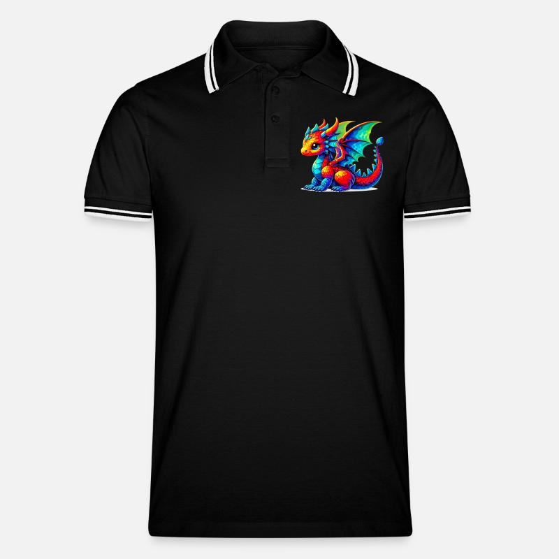 Drache - Männer Tipped Poloshirt - Schwarz/Weiß