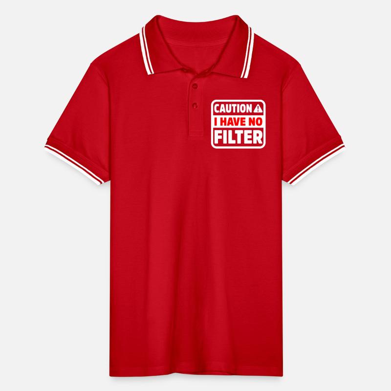 Funny Caution Have No Filter Sarcastic Meme Pun Men's Tipped Polo Shirt