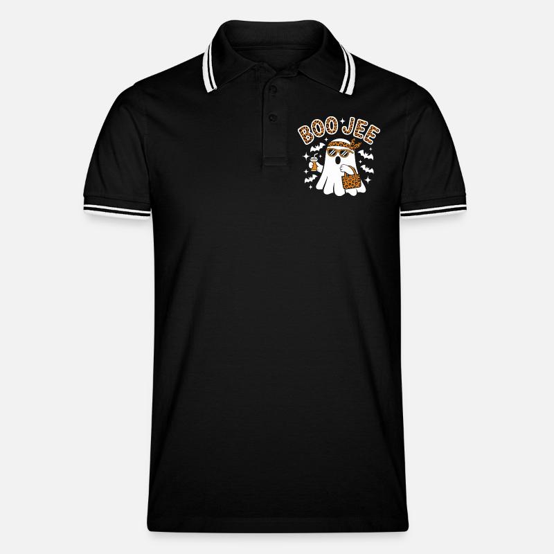 Leopard Geist Halloween Chic - Männer Tipped Poloshirt - Schwarz/Weiß