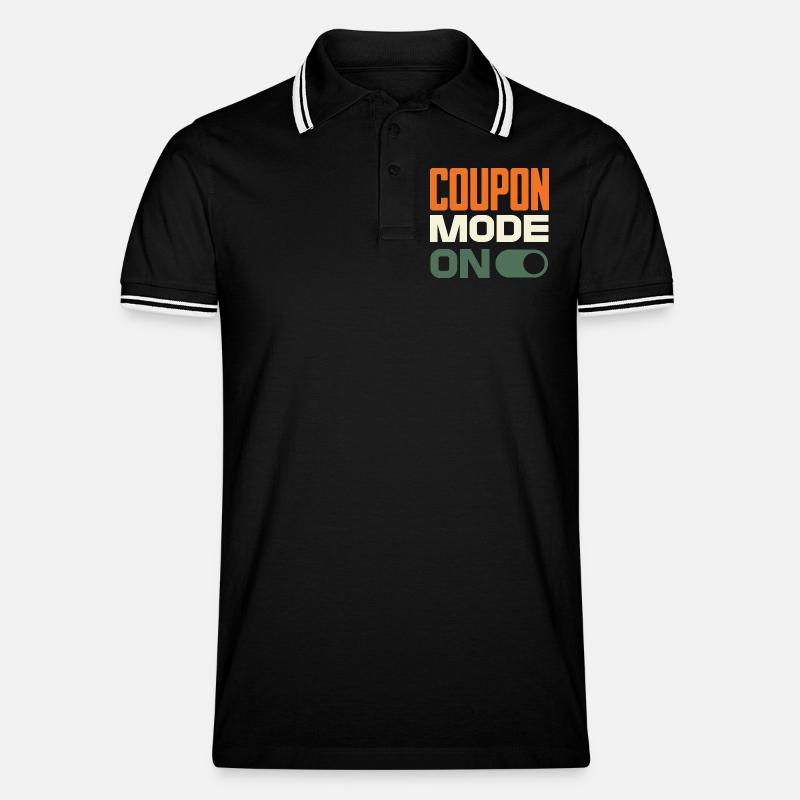 Coupon Mode On – Schnäppchenjäger Retro Design - Männer Tipped Poloshirt - Schwarz/Weiß