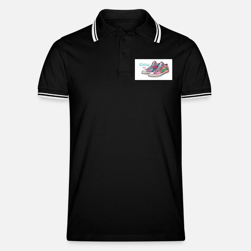 Bunte Sneakers mit Comic-Design - Männer Tipped Poloshirt - Schwarz/Weiß