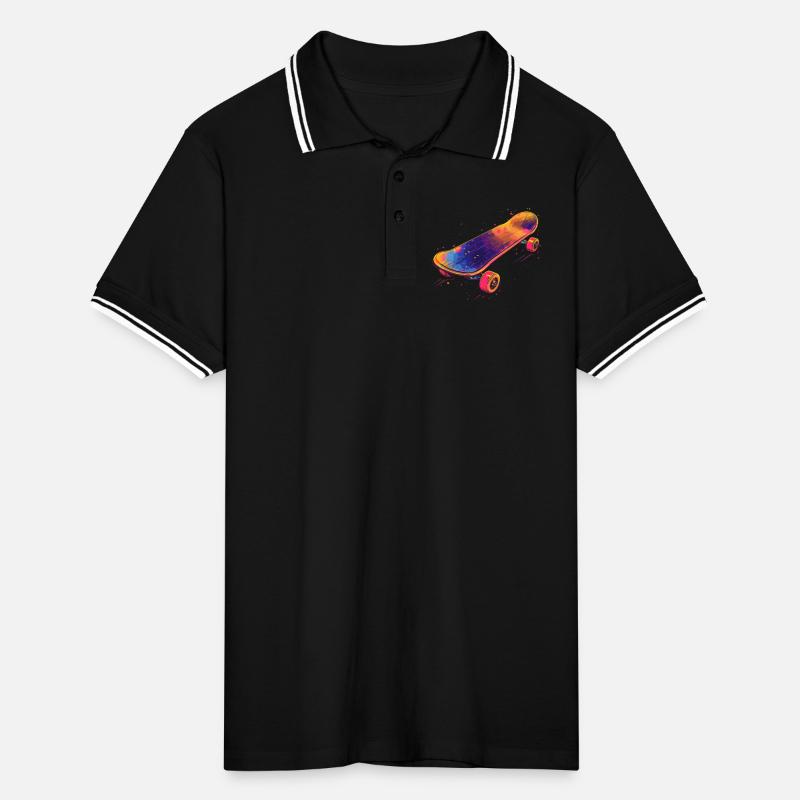 Skateboard Illustration Men's Tipped Polo Shirt