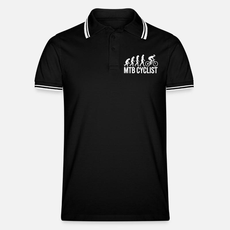 Evolution einer MTB-Radfahrer-Silhouette - Männer Tipped Poloshirt - Schwarz/Weiß