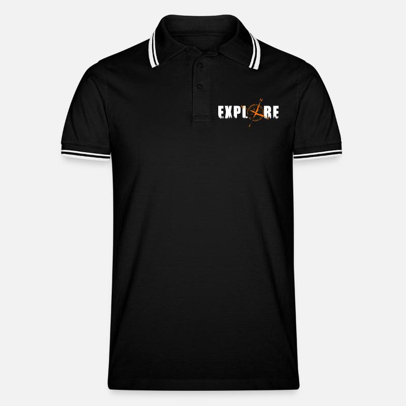 Explore Motiv mit einem Kompass - Männer Tipped Poloshirt - Schwarz/Weiß