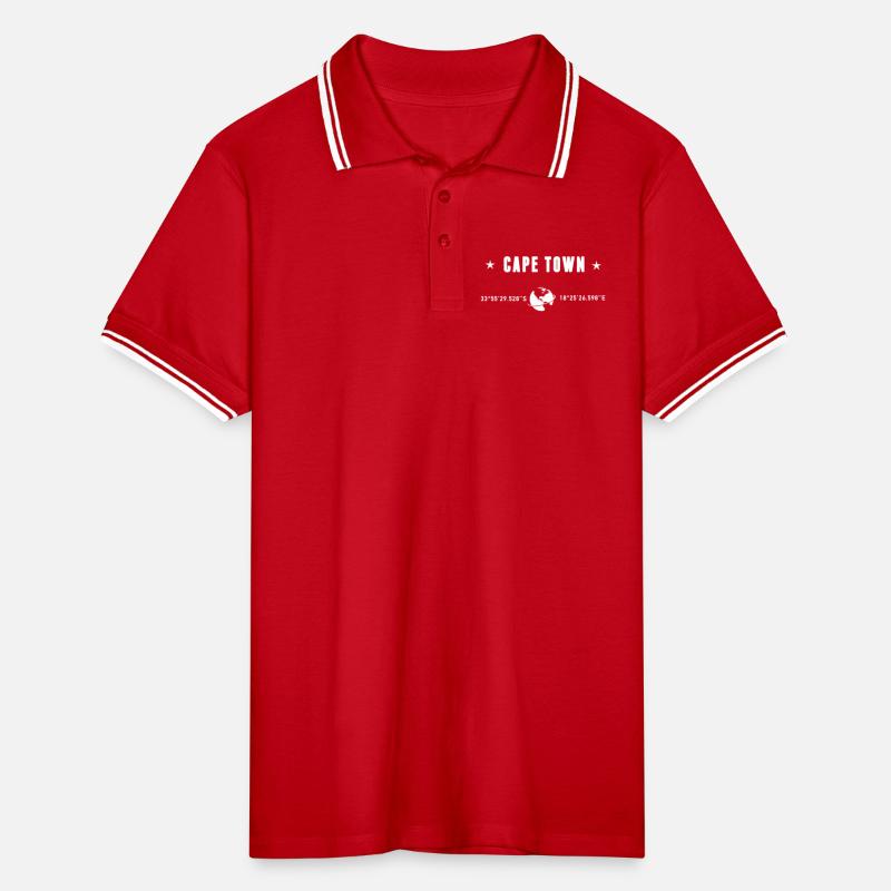 Cape Town Coordinates White Typography Men's Tipped Polo Shirt