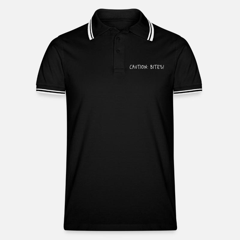 Caution: Bites! – Minimalistisches Statement - Männer Tipped Poloshirt - Schwarz/Weiß