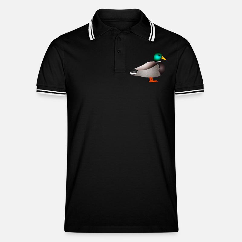 handgezeichnete männliche Ente Erpel oder Enterich - Männer Tipped Poloshirt - Schwarz/Weiß
