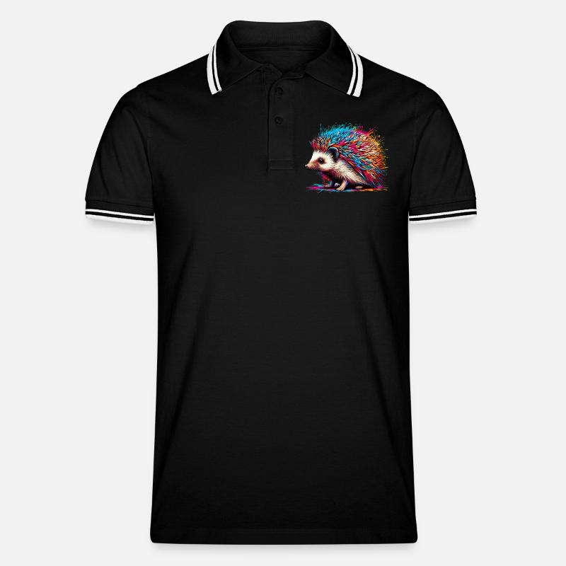 Igel - Männer Tipped Poloshirt - Schwarz/Weiß