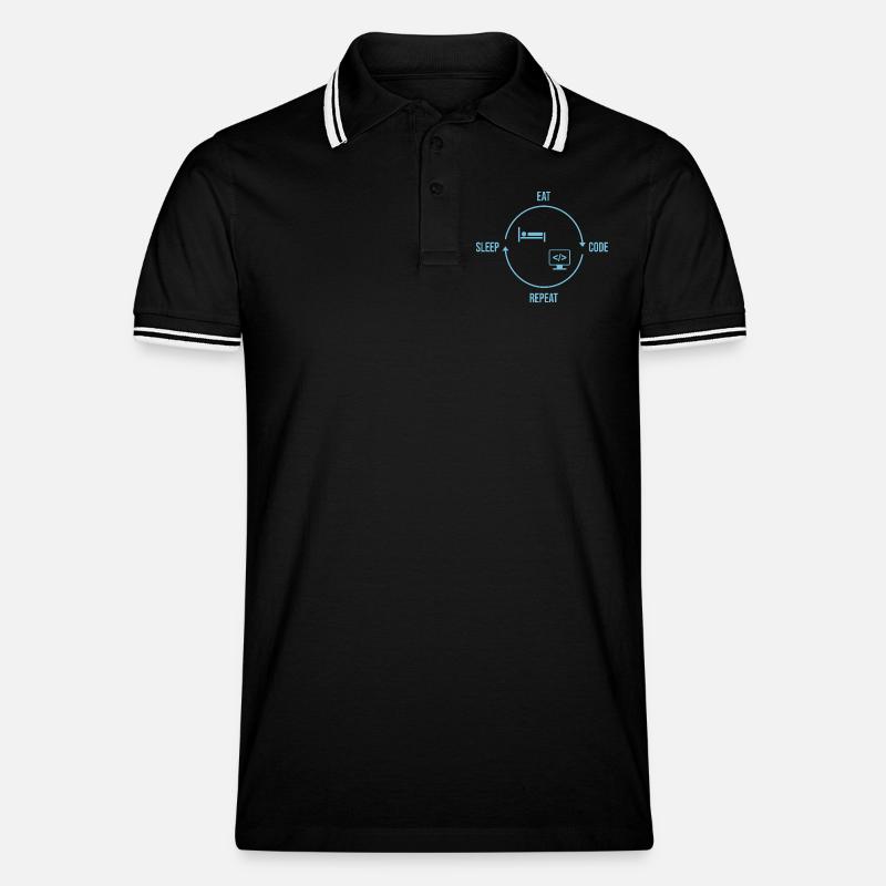 Eat Sleep Code Repeat - Programmierer Kreislauf - Männer Tipped Poloshirt - Schwarz/Weiß