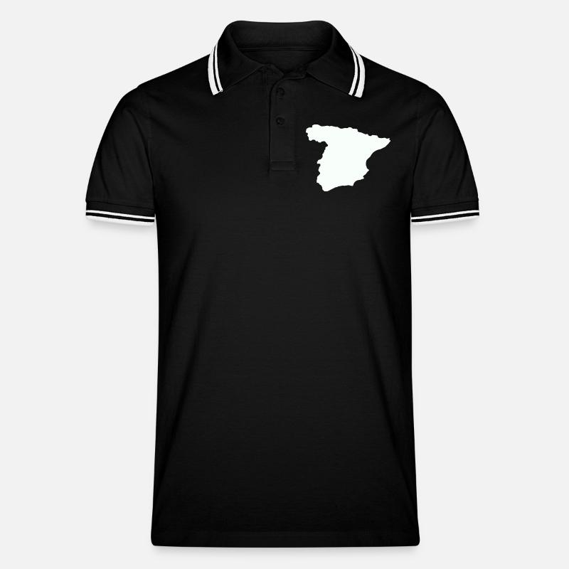 Spanienkarten Silhouettedesign - Männer Tipped Poloshirt - Schwarz/Weiß