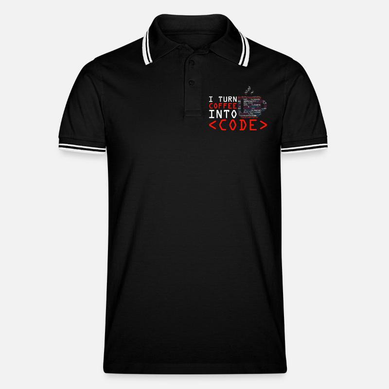 Programmers generate code from coffee - Men's Tipped Polo Shirt - black/white