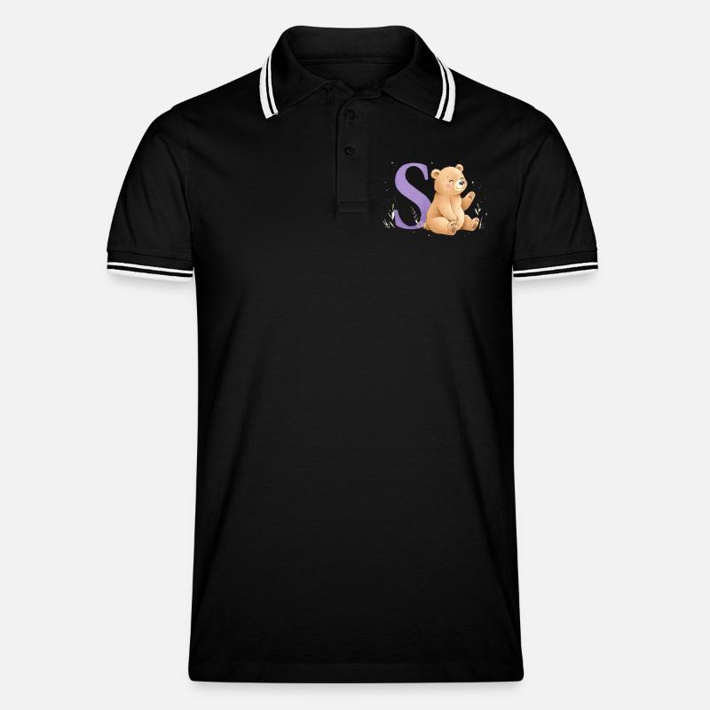 S Bär Alphabetsbild mit Teddybär - Männer Tipped Poloshirt - Schwarz/Weiß
