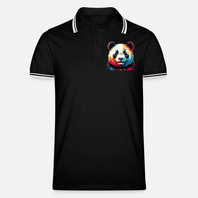 Panda - Männer Tipped Poloshirt - Schwarz/Weiß