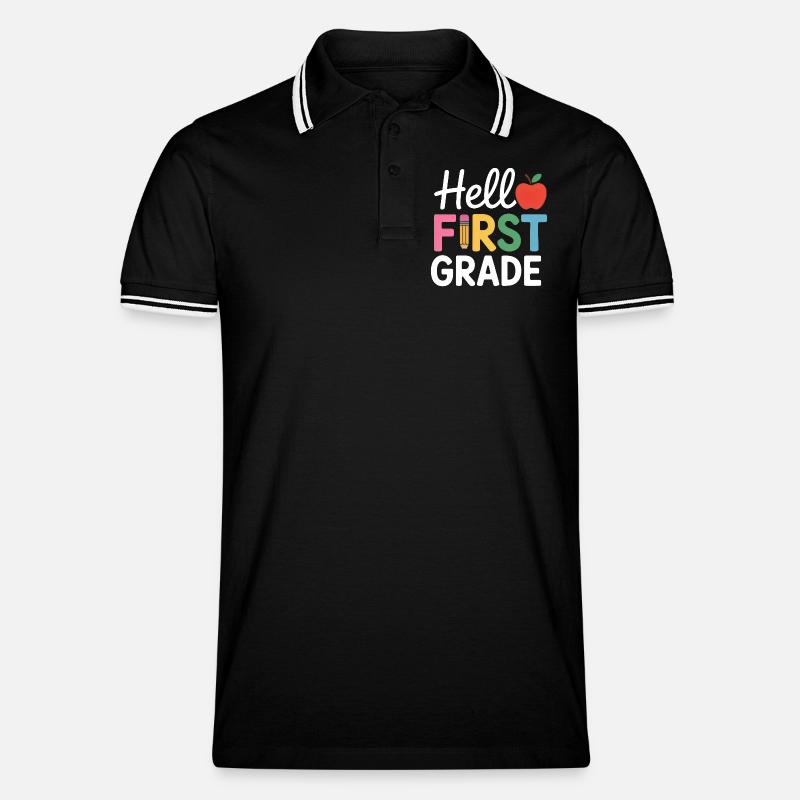 Hello First Grade Back To School - Männer Tipped Poloshirt - Schwarz/Weiß