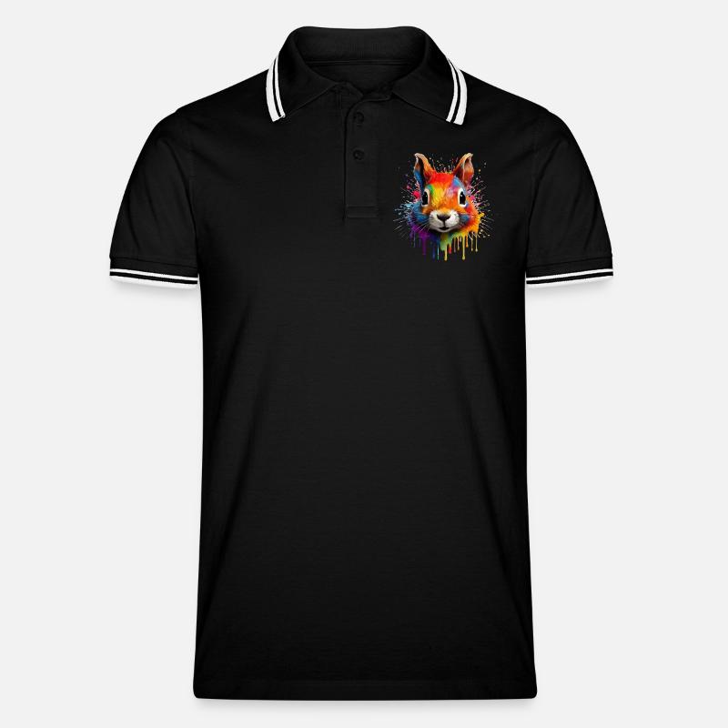 Buntes Eichhörnchen  - Männer Tipped Poloshirt - Schwarz/Weiß