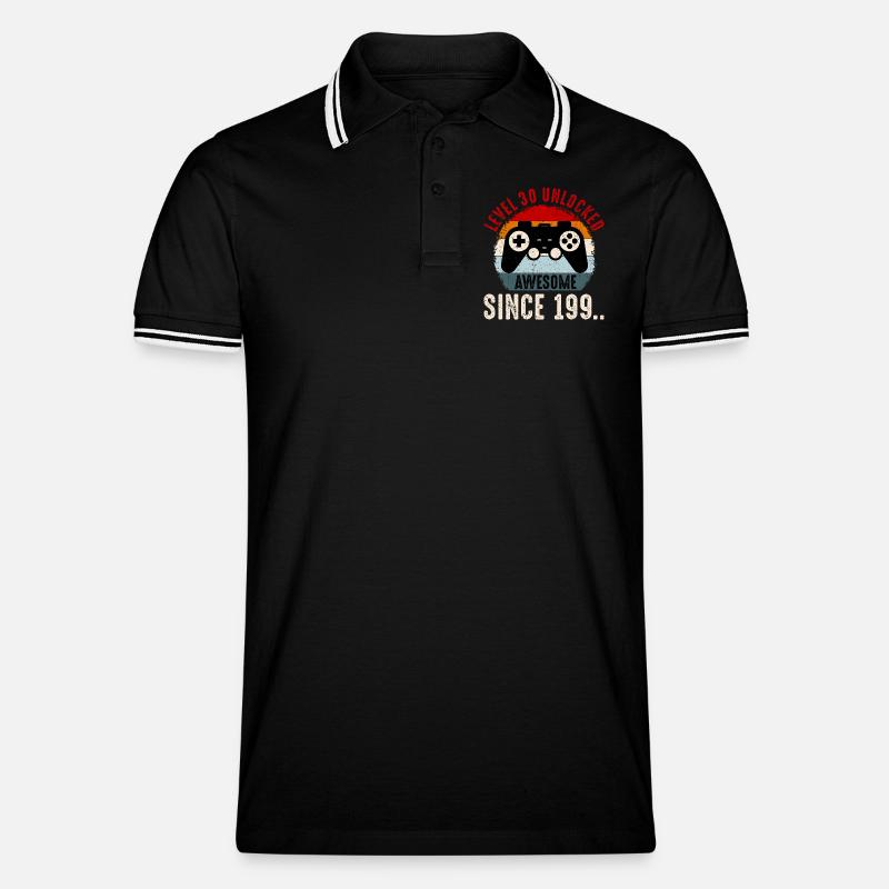 Level-30 Entsperrter Retro-Controller - Männer Tipped Poloshirt - Schwarz/Weiß