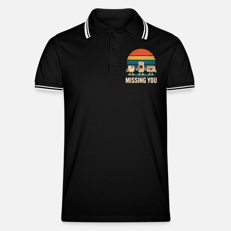 Kassette VHS Floppy Disc Diskette Retro - Männer Tipped Poloshirt - Schwarz/Weiß