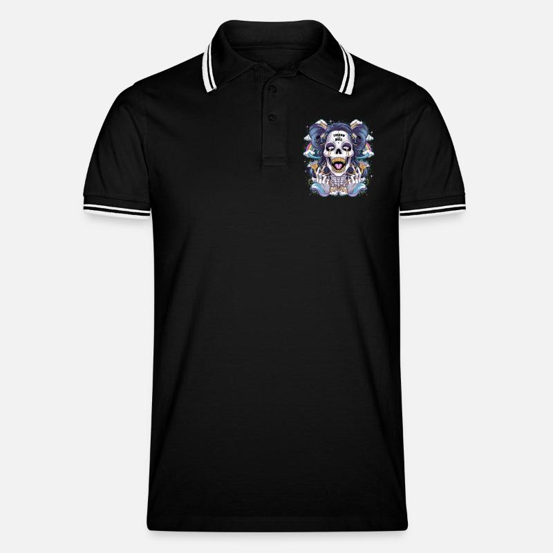 Glitzernder Skelettschädel mit Regenbogen - Männer Tipped Poloshirt - Schwarz/Weiß