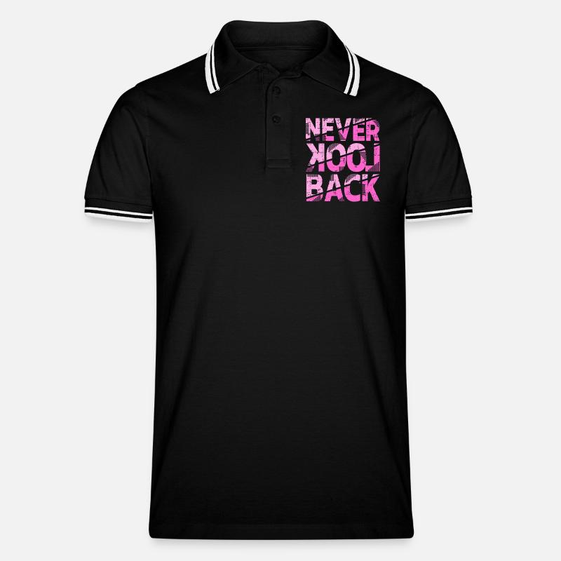 Never Look Back Motivationsdesign - Männer Tipped Poloshirt - Schwarz/Weiß