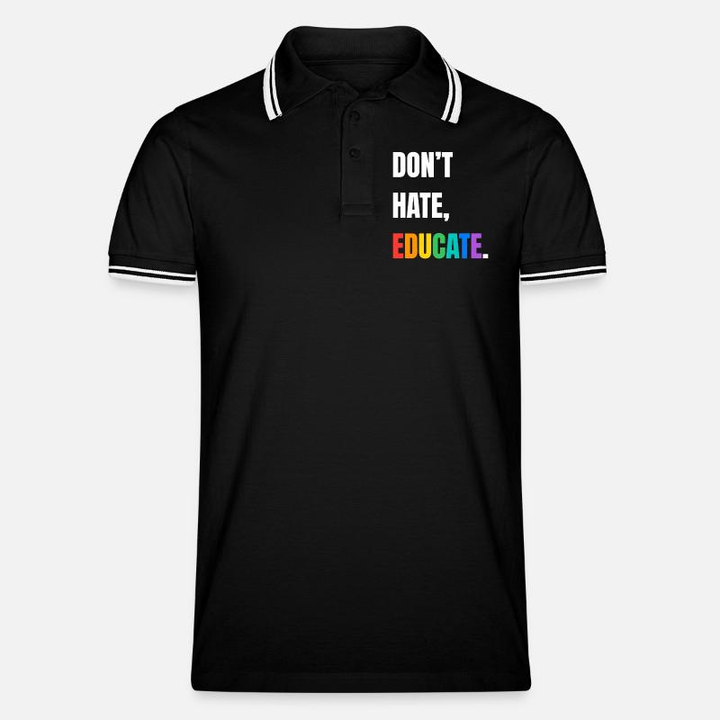 Dont Hate Educate Regenbogen Schrift - Männer Tipped Poloshirt - Schwarz/Weiß
