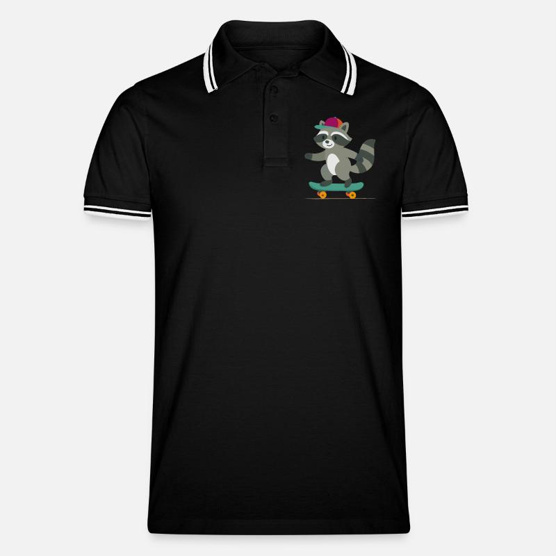 Skateboard-Waschbär mit Basecap - Männer Tipped Poloshirt - Schwarz/Weiß