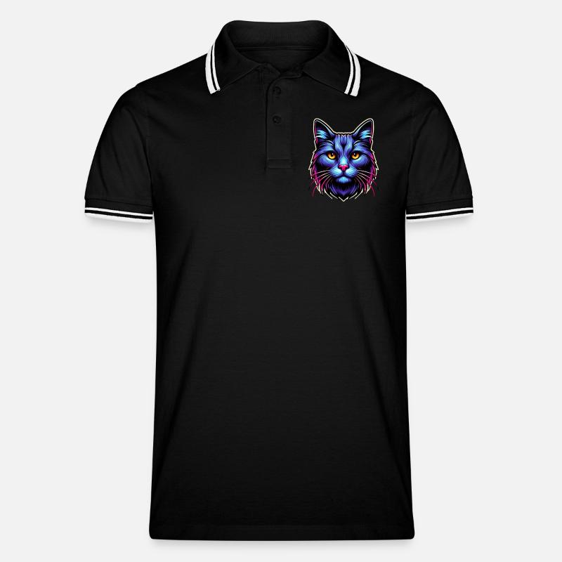 Katze - Männer Tipped Poloshirt - Schwarz/Weiß