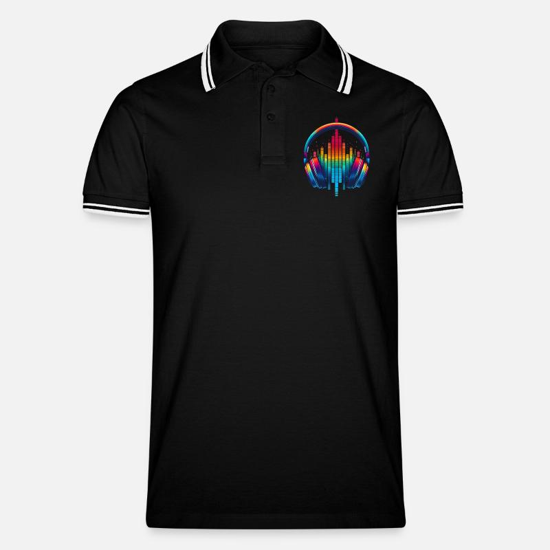 Lebendiger Klang Kopfhörer Regenbogen - Männer Tipped Poloshirt - Schwarz/Weiß