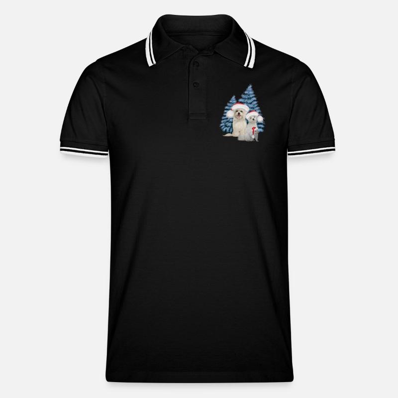 Weihnachtsnetter Hund mit Eichhörnchen - Männer Tipped Poloshirt - Schwarz/Weiß