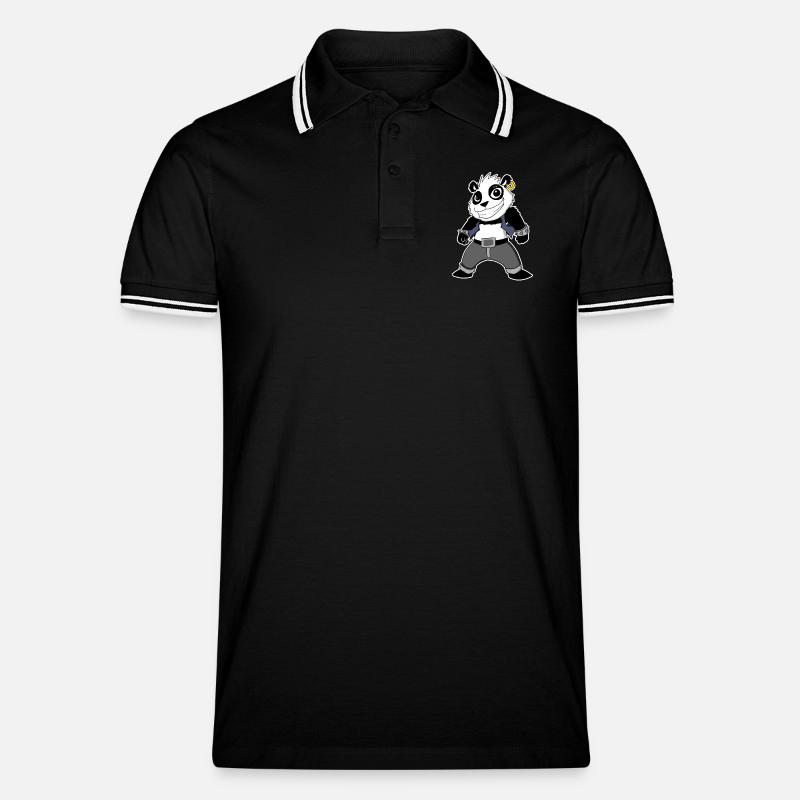 Cool Panda - Männer Tipped Poloshirt - Schwarz/Weiß