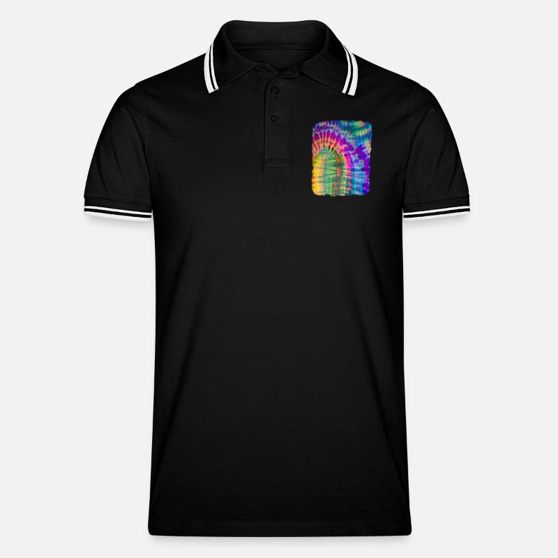Tie Dye Batik - Männer Tipped Poloshirt - Schwarz/Weiß