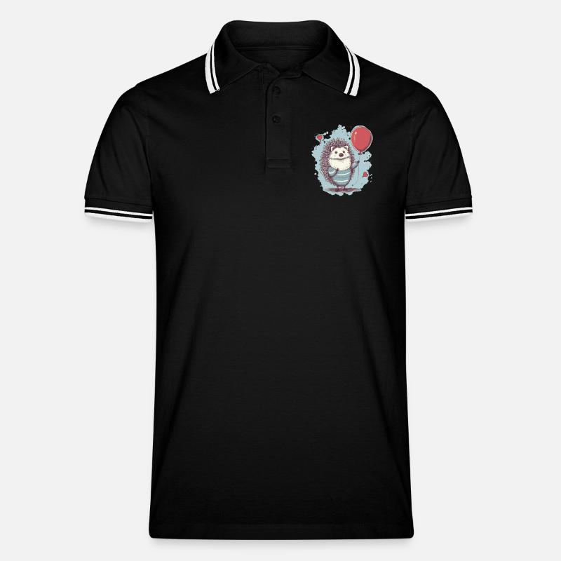 süsser Igel mit Luftballon - Männer Tipped Poloshirt - Schwarz/Weiß