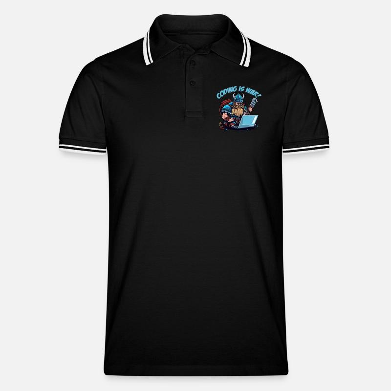 "Coding is war" Wikinger - Männer Tipped Poloshirt - Schwarz/Weiß