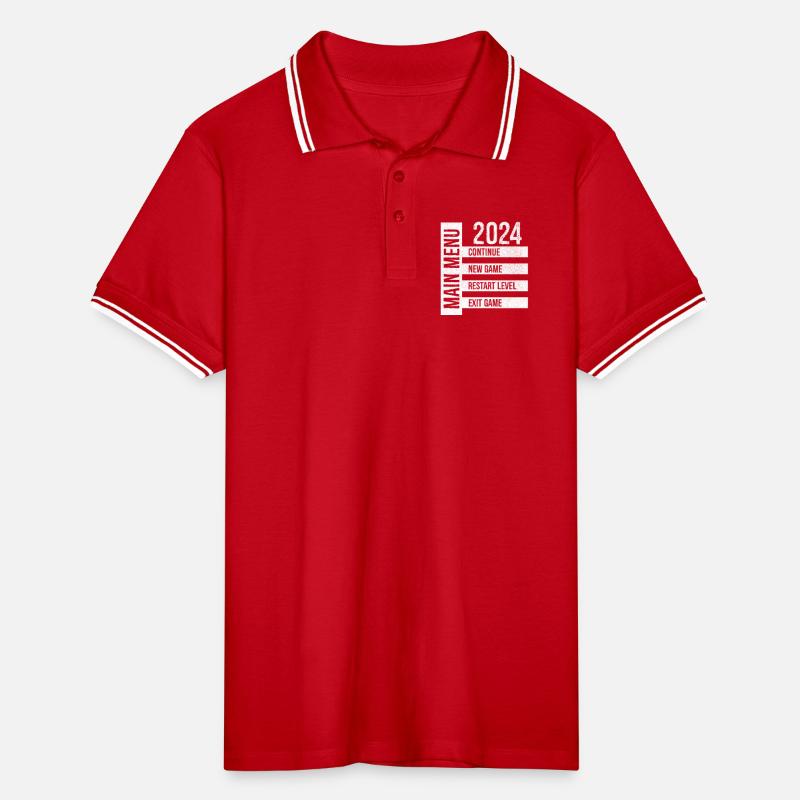 Main Menu Continue New Game Restart Level Exit Men's Tipped Polo Shirt