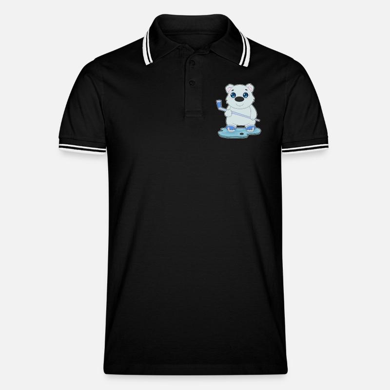 Eisbär Eishockey Eishockeyschläger - Männer Tipped Poloshirt - Schwarz/Weiß