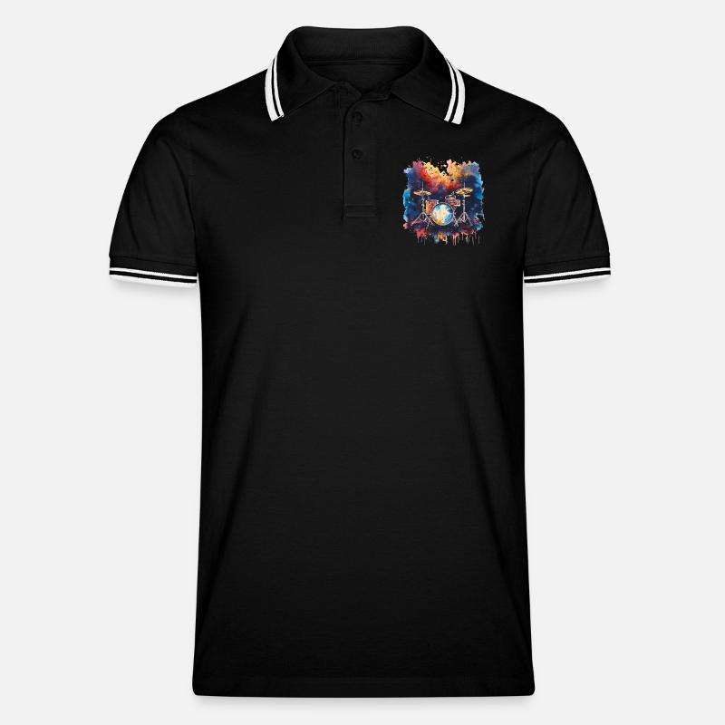 Schlagzeug Synthwave - Männer Tipped Poloshirt - Schwarz/Weiß