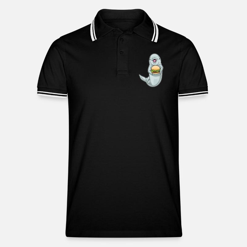 Delfin Cheeseburger - Männer Tipped Poloshirt - Schwarz/Weiß