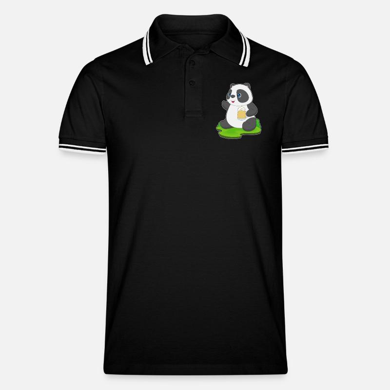 Panda Bier - Männer Tipped Poloshirt - Schwarz/Weiß