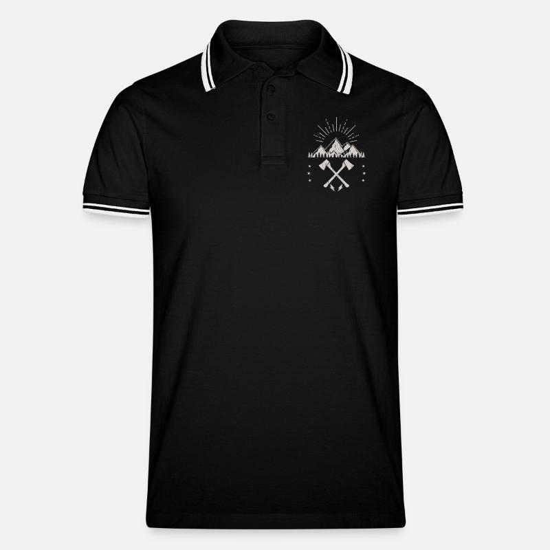 Robustes Berg-Sonnenaufgangsaxt-Emblem - Männer Tipped Poloshirt - Schwarz/Weiß