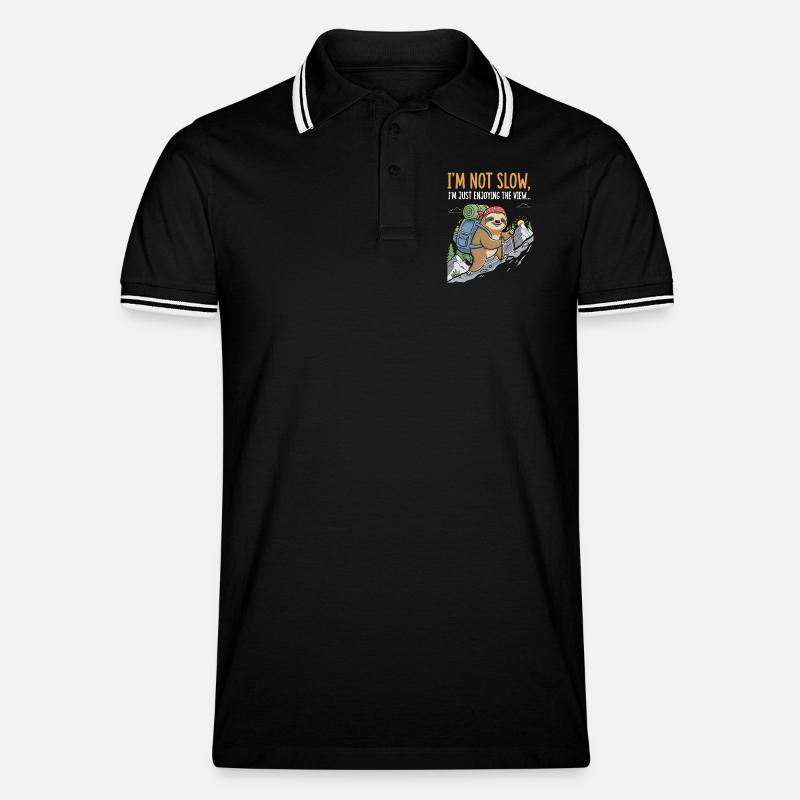 Faultier beim Bergsteigen mit Aussicht - Männer Tipped Poloshirt - Schwarz/Weiß