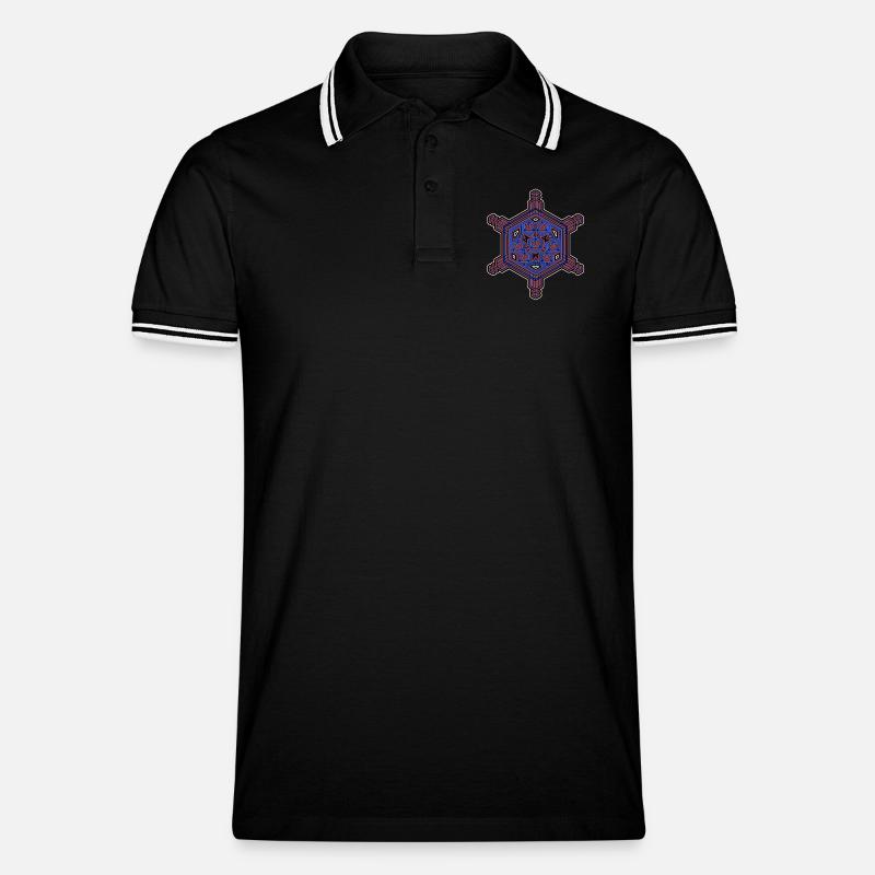Fraktal Evolution Experience Stern Hexagon Muster - Männer Tipped Poloshirt - Schwarz/Weiß