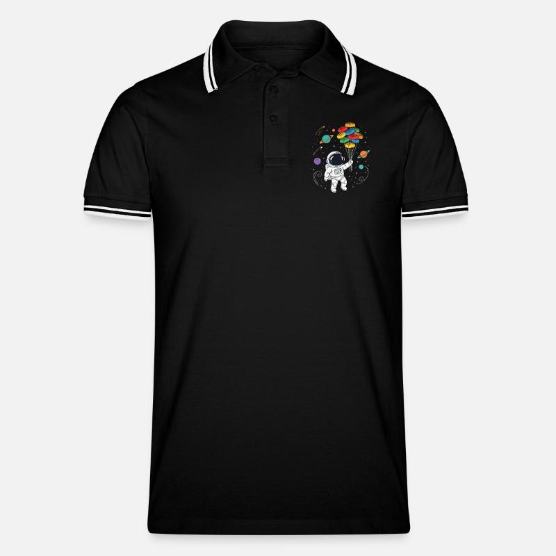 Astronaut Bausteine Space Brick Builder - Männer Tipped Poloshirt - Schwarz/Weiß