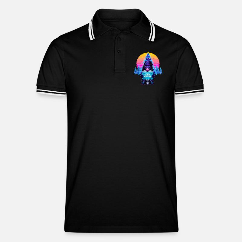 Cyberpunk Code Wichtel - Synthwave Xmas Nerd - Männer Tipped Poloshirt - Schwarz/Weiß