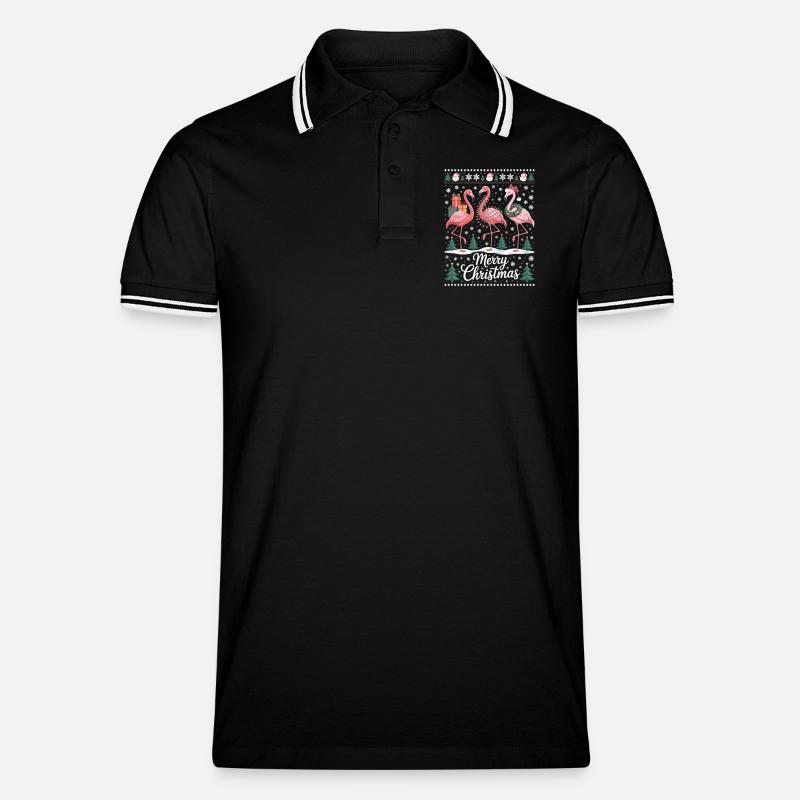 Weihnachtsflamingos mit Schneeflocken und Deko - Männer Tipped Poloshirt - Schwarz/Weiß