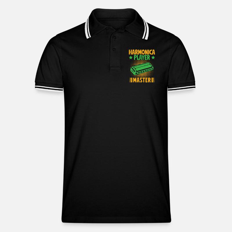 Funny Harmonica Player Master Harmonica - Men's Tipped Polo Shirt - black/white